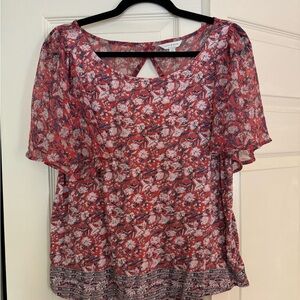 Lucky Brand Flutter Sleeve Floral Blouse